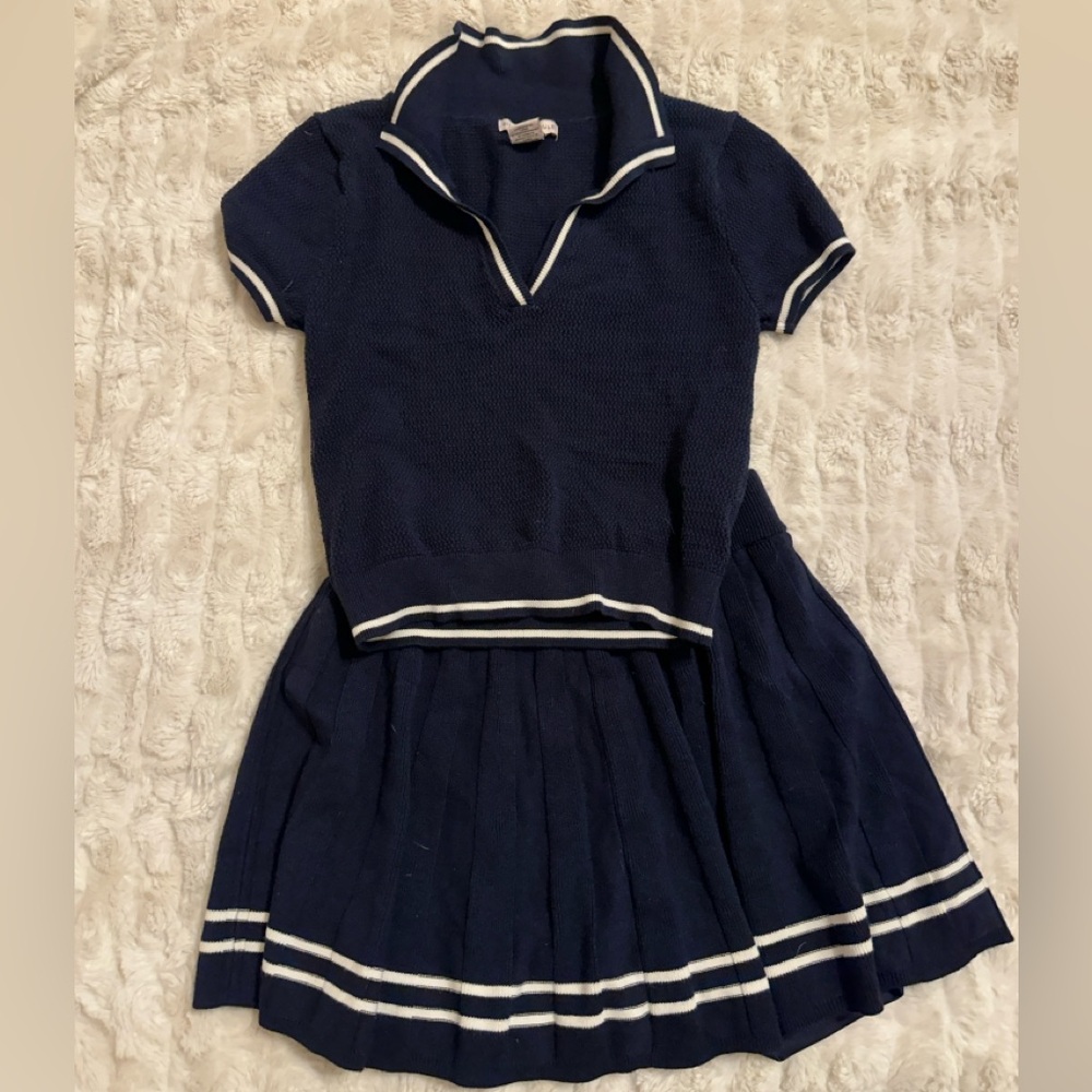 Sincerely Jules Navy and White Knit Skirt Set